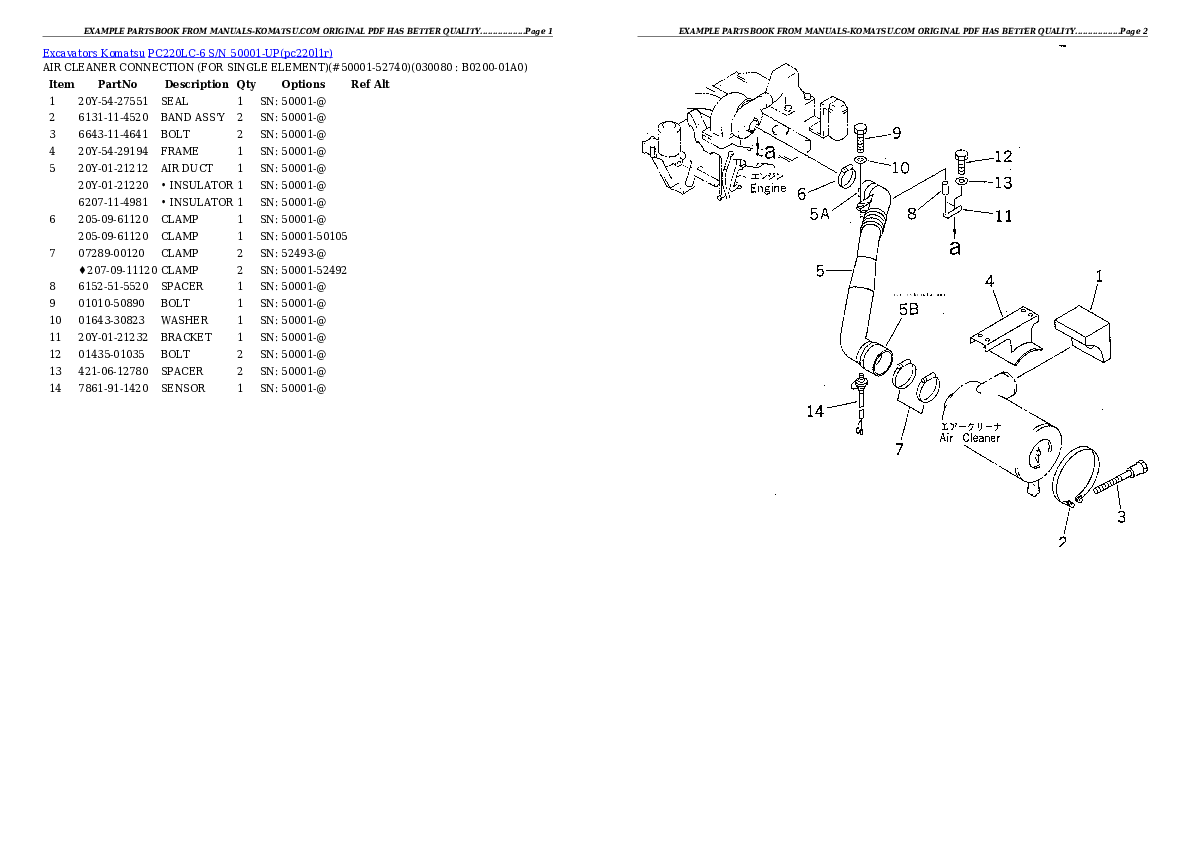 Protected: PC220LC-6 S/N 50001-UP Partsbook