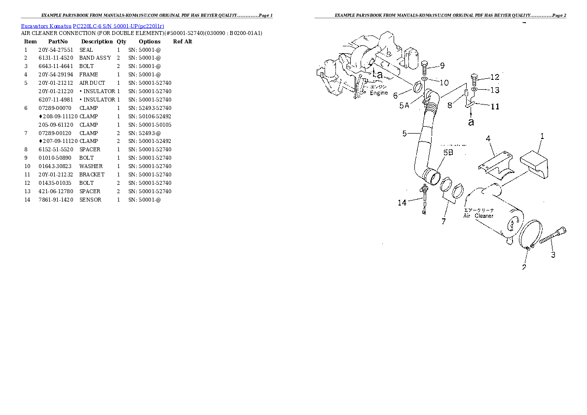 Protected: PC220LC-6 S/N 50001-UP Partsbook