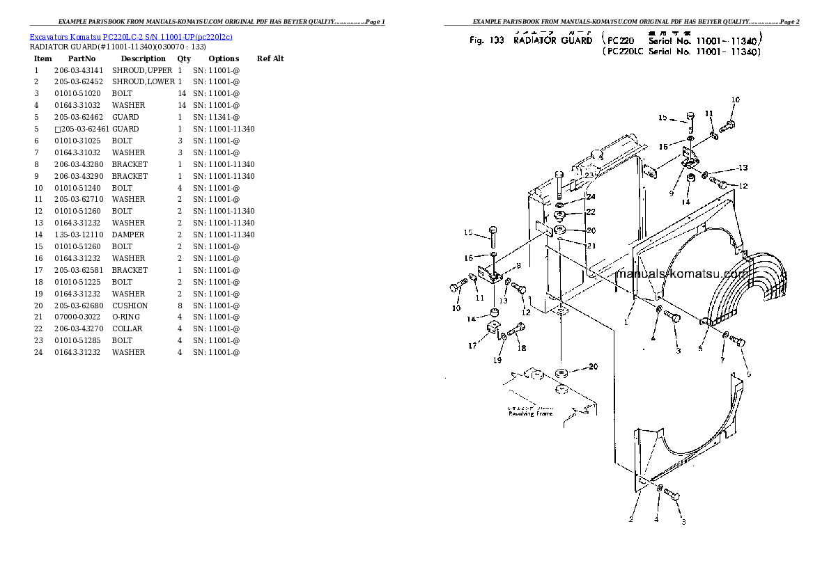 Protected: PC220LC-2 S/N 11001-UP Partsbook