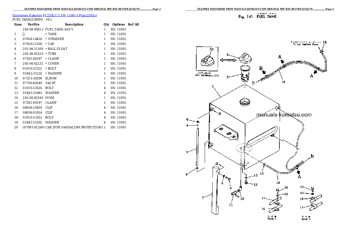 Protected: PC220LC-2 S/N 11001-UP Partsbook