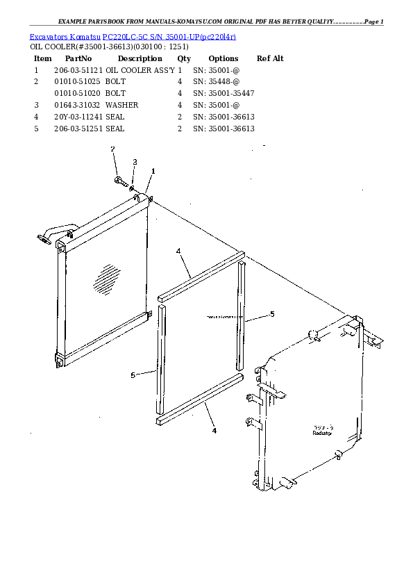 Protected: PC220LC-5C S/N 35001-UP (Custom Spec.) Partsbook