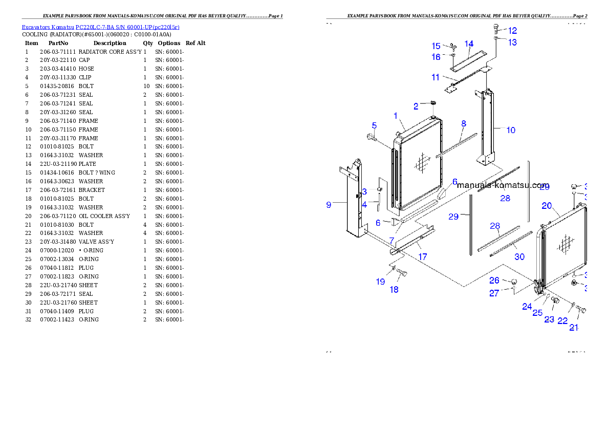 Protected: PC220LC-7-BA S/N 60001-UP Partsbook