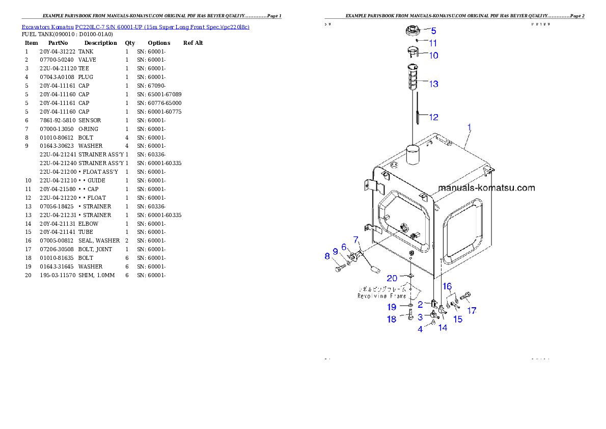 Protected: PC220LC-7 S/N 60001-UP (15m Super Long Front Spec.) Partsbook