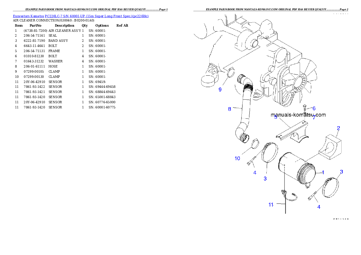 Protected: PC220LC-7 S/N 60001-UP (15m Super Long Front Spec.) Partsbook