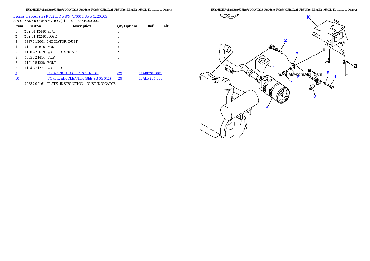Protected: PC220LC-5 S/N A70001-UP Partsbook