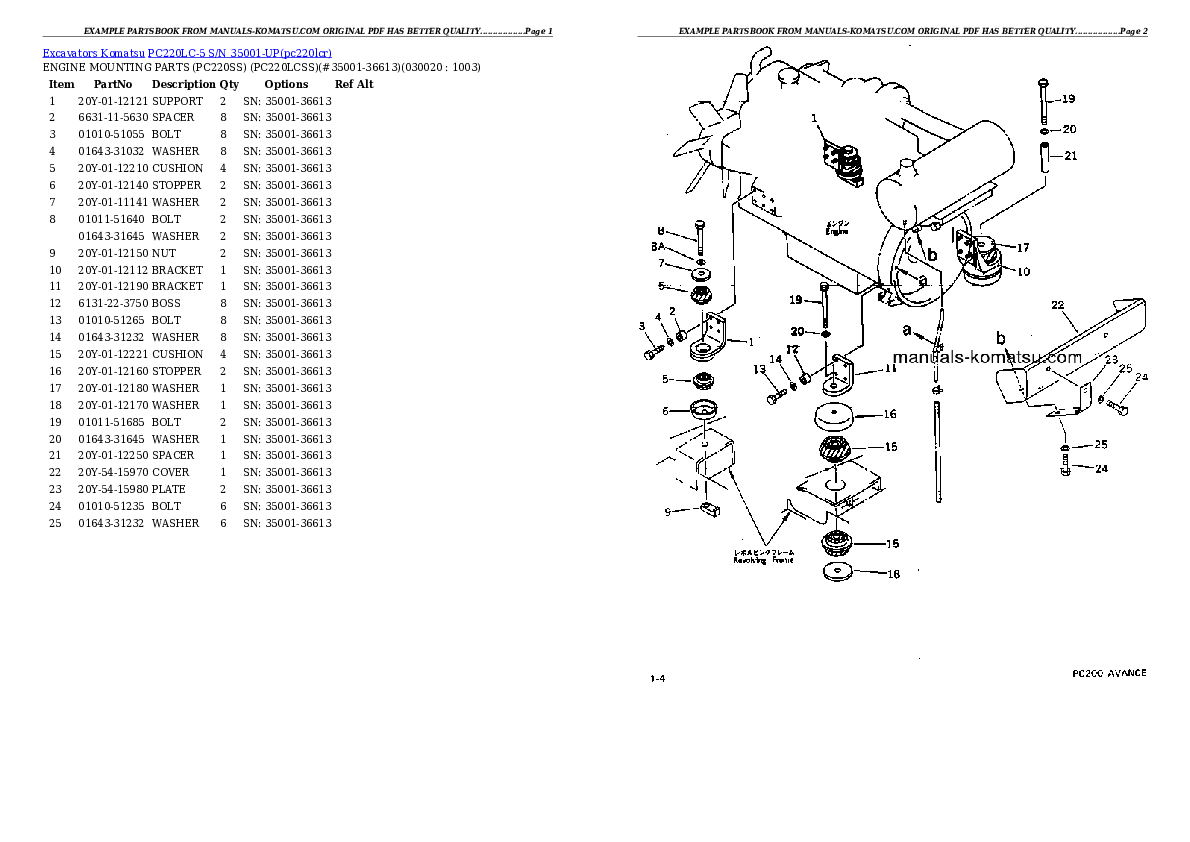 PC220LC-5 S/N 35001-UP Partsbook