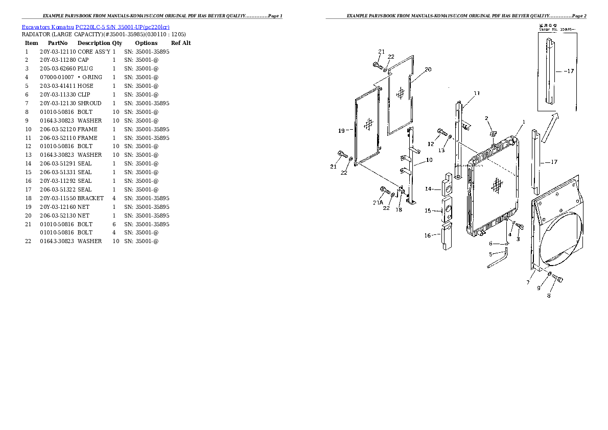 Protected: PC220LC-5 S/N 35001-UP Partsbook
