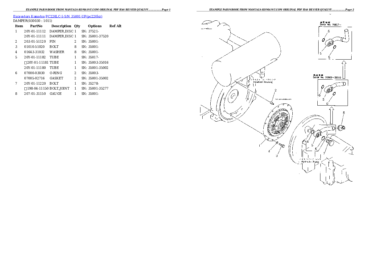 PC220LC-5 S/N 35001-UP Partsbook