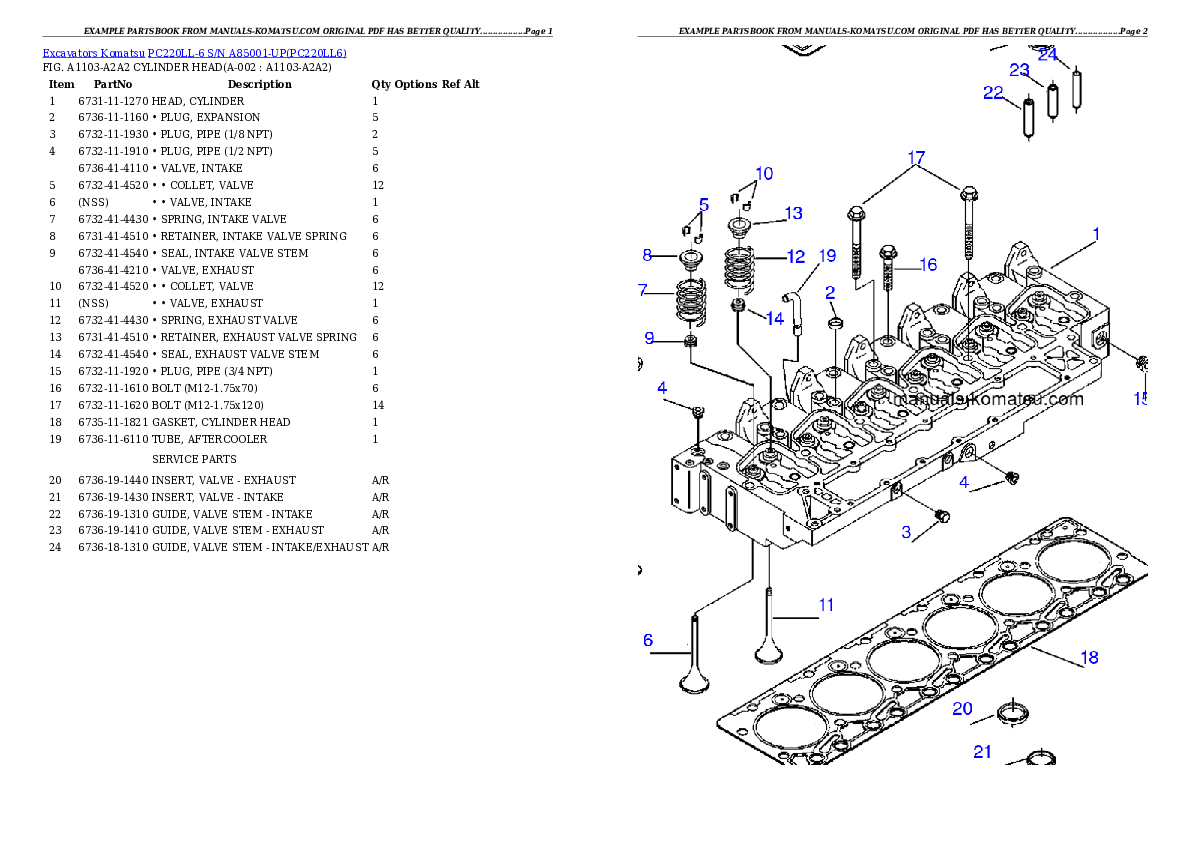 PC220LL-6 S/N A85001-UP Partsbook