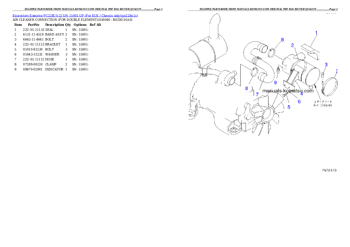 Protected: PC228US-2J S/N 15001-UP (For KUK / Chassis only) Partsbook