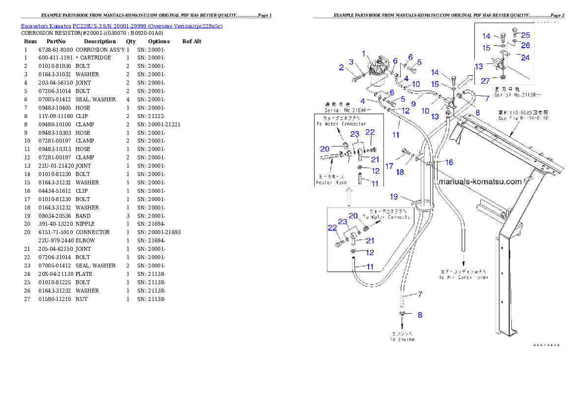 Protected: PC228US-3 S/N 20001-29999 (Overseas Version) Partsbook