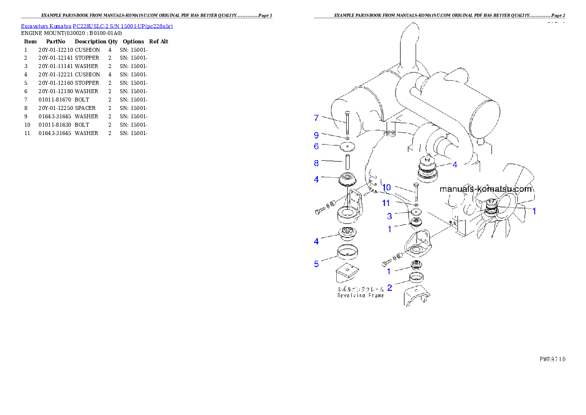 PC228USLC-2 S/N 15001-UP Partsbook
