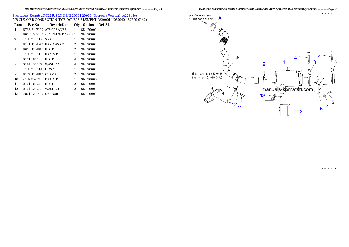Protected: PC228USLC-3 S/N 20001-29999 (Overseas Version) Partsbook