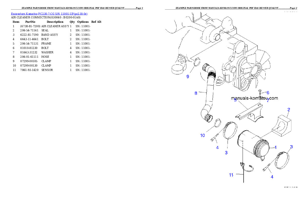 Protected: PC230-7-CG S/N 11001-UP Partsbook