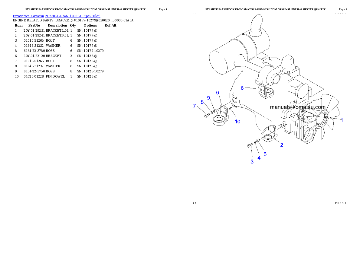 PC230LC-6 S/N 10001-UP Partsbook