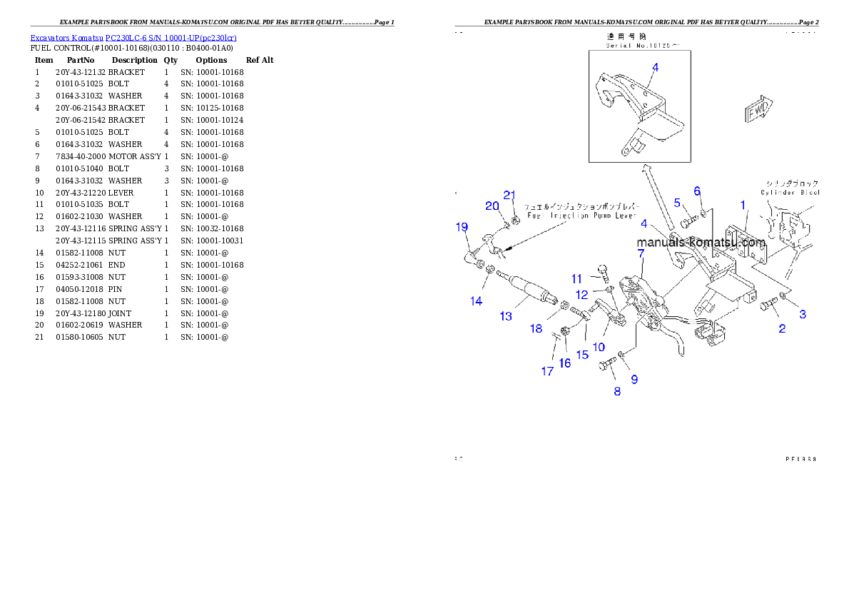 Protected: PC230LC-6 S/N 10001-UP Partsbook