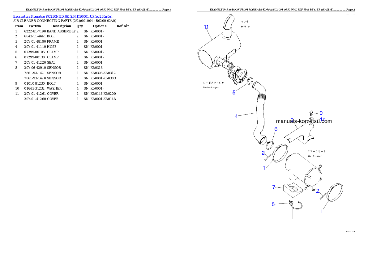Protected: PC230NHD-8K S/N K50001-UP Partsbook