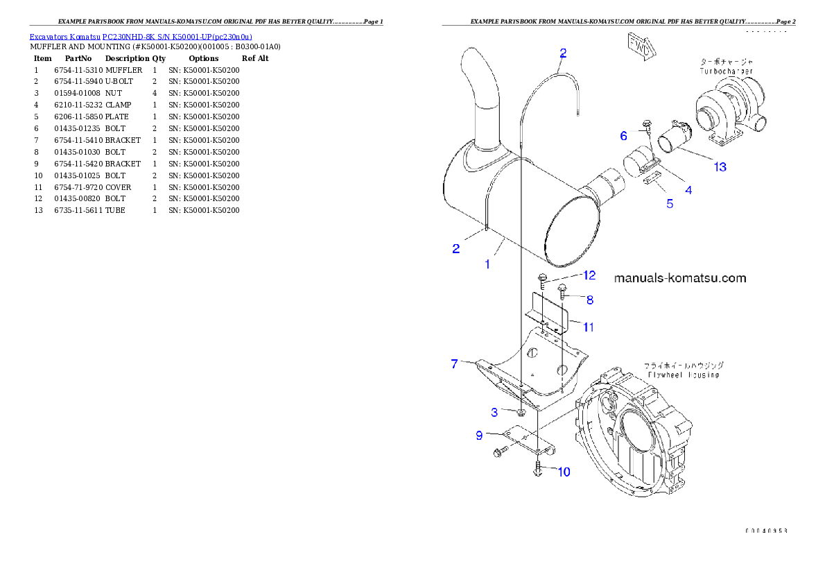 Protected: PC230NHD-8K S/N K50001-UP Partsbook