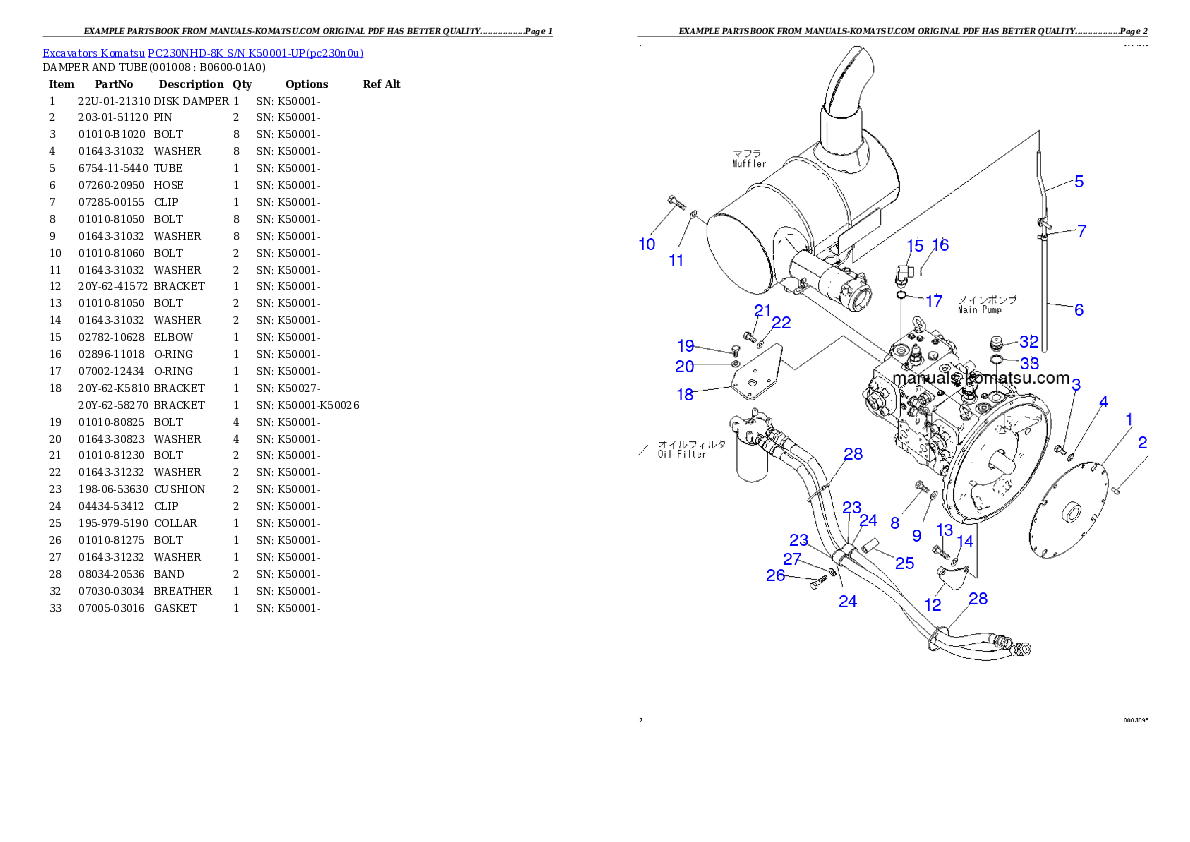 Protected: PC230NHD-8K S/N K50001-UP Partsbook