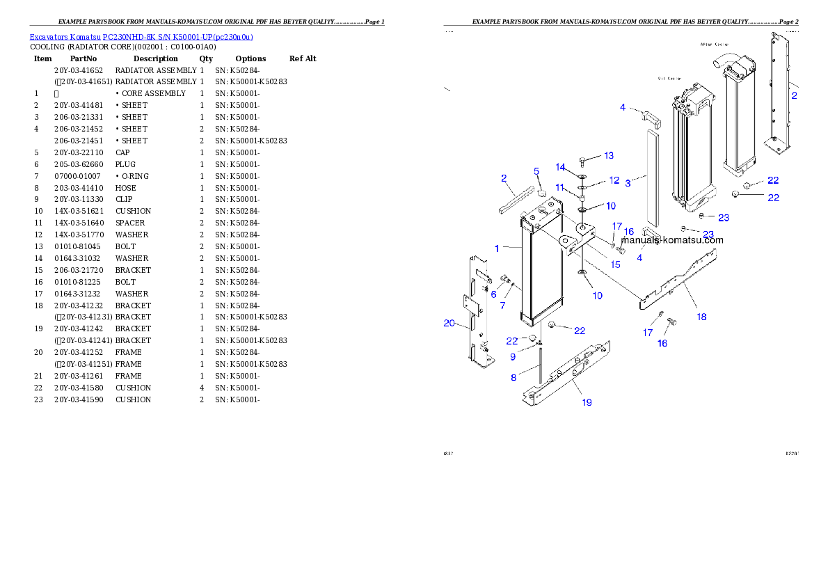 Protected: PC230NHD-8K S/N K50001-UP Partsbook