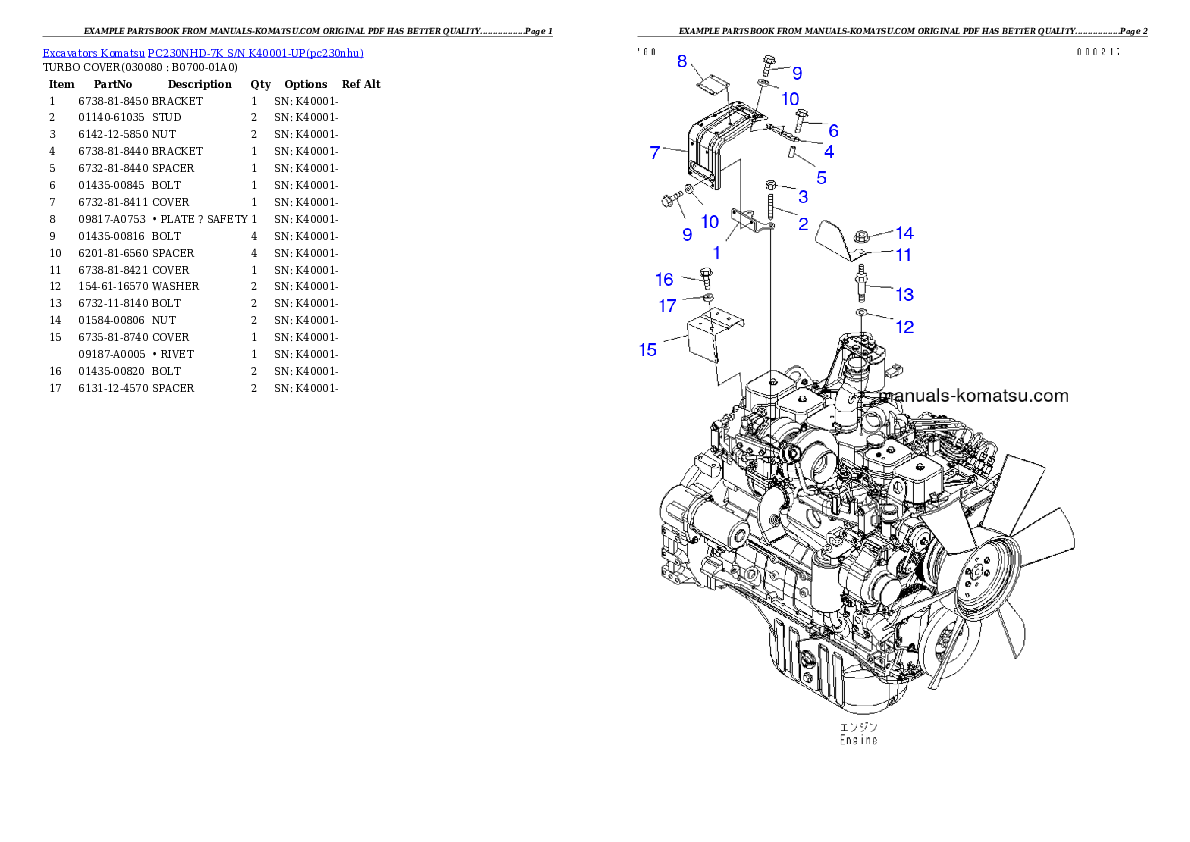 Protected: PC230NHD-7K S/N K40001-UP Partsbook