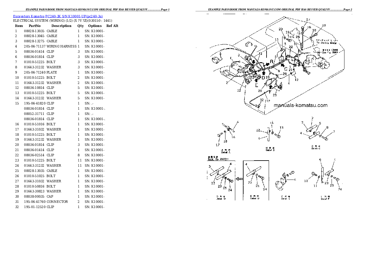 Protected: PC240-3K S/N K10001-UP Partsbook