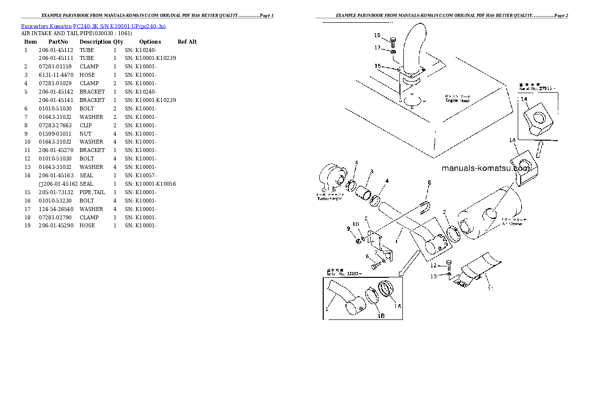 PC240-3K S/N K10001-UP Partsbook