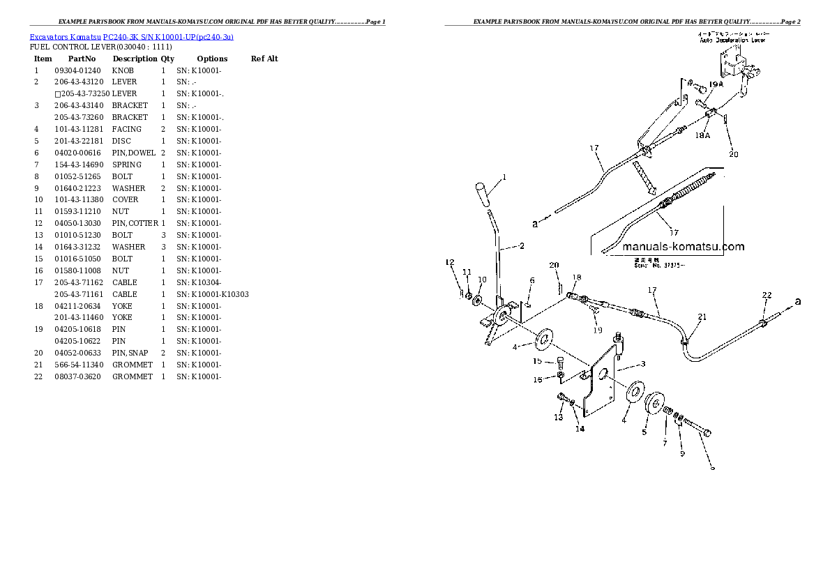Protected: PC240-3K S/N K10001-UP Partsbook