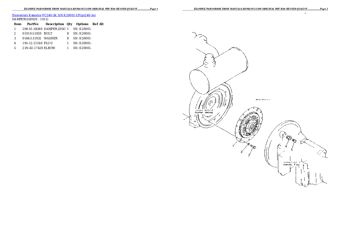 PC240-5K S/N K20001-UP Partsbook