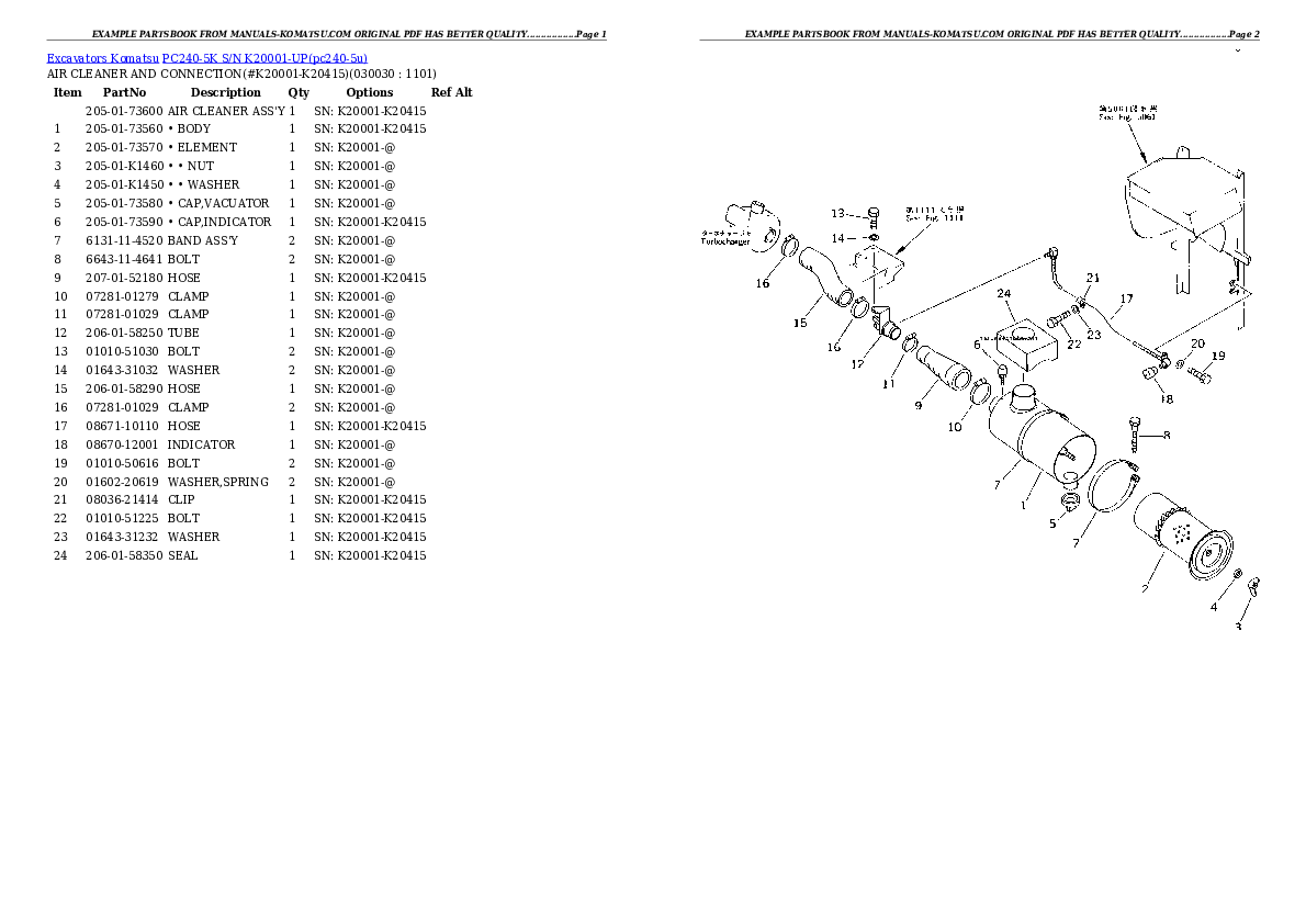 PC240-5K S/N K20001-UP Partsbook