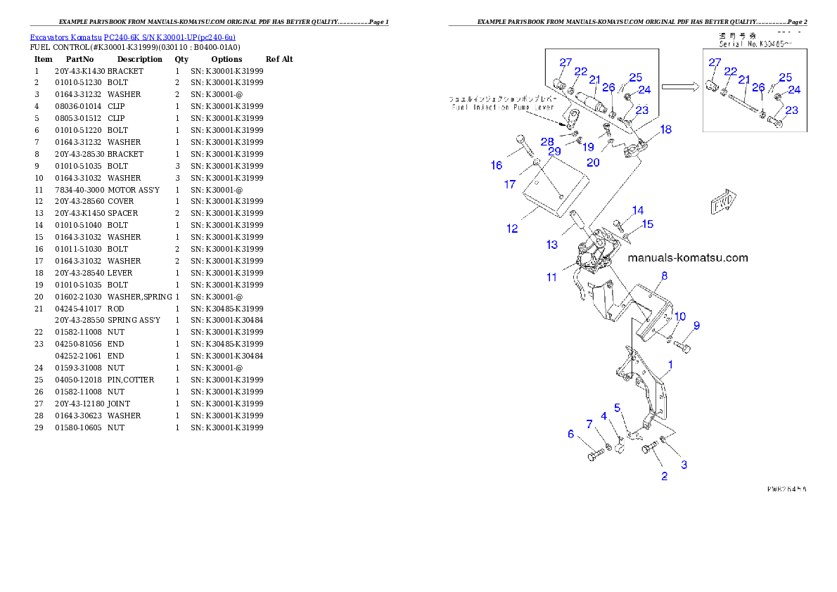 Protected: PC240-6K S/N K30001-UP Partsbook