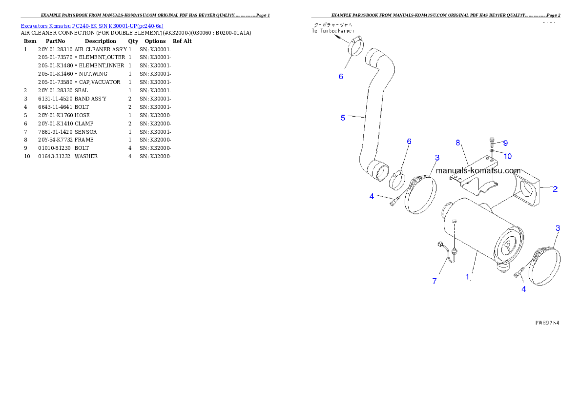 Protected: PC240-6K S/N K30001-UP Partsbook