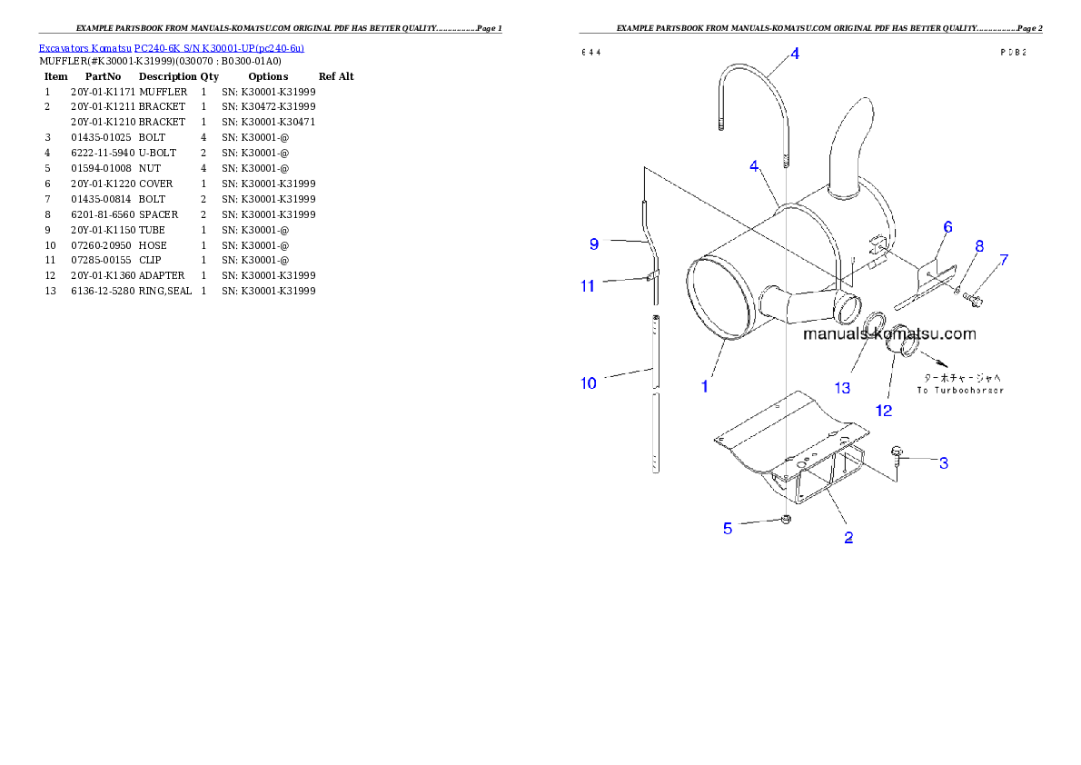 Protected: PC240-6K S/N K30001-UP Partsbook