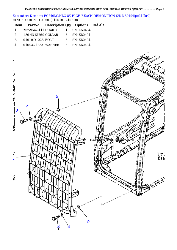 PC240LC/NLC-8K HIGH REACH DEMOLITION S/N K50494 Partsbook