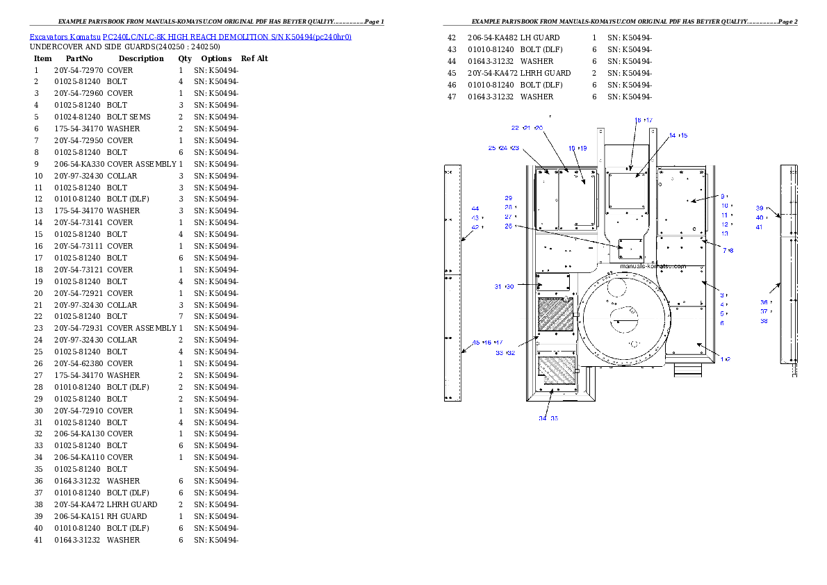 Protected: PC240LC/NLC-8K HIGH REACH DEMOLITION S/N K50494 Partsbook