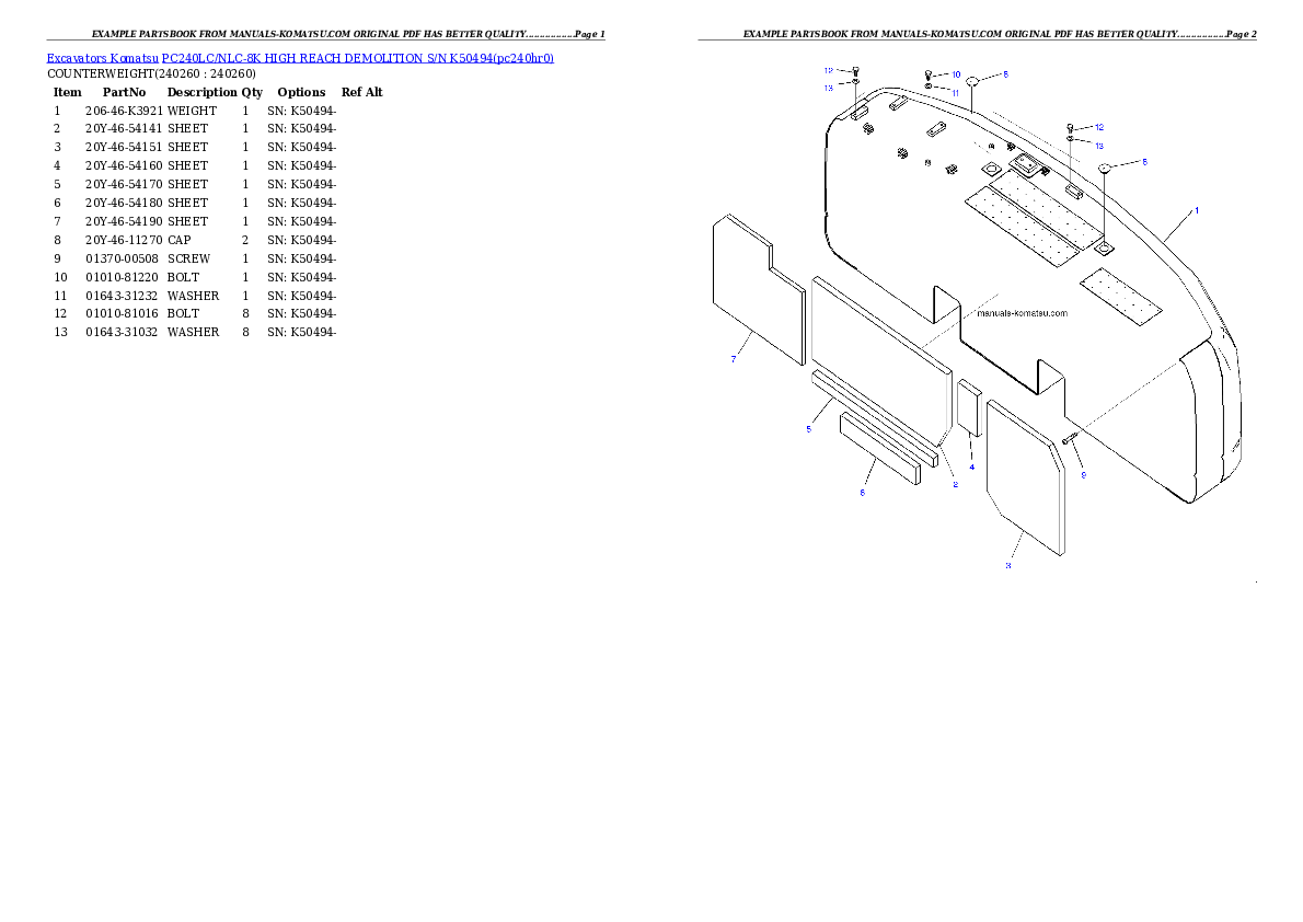 Protected: PC240LC/NLC-8K HIGH REACH DEMOLITION S/N K50494 Partsbook