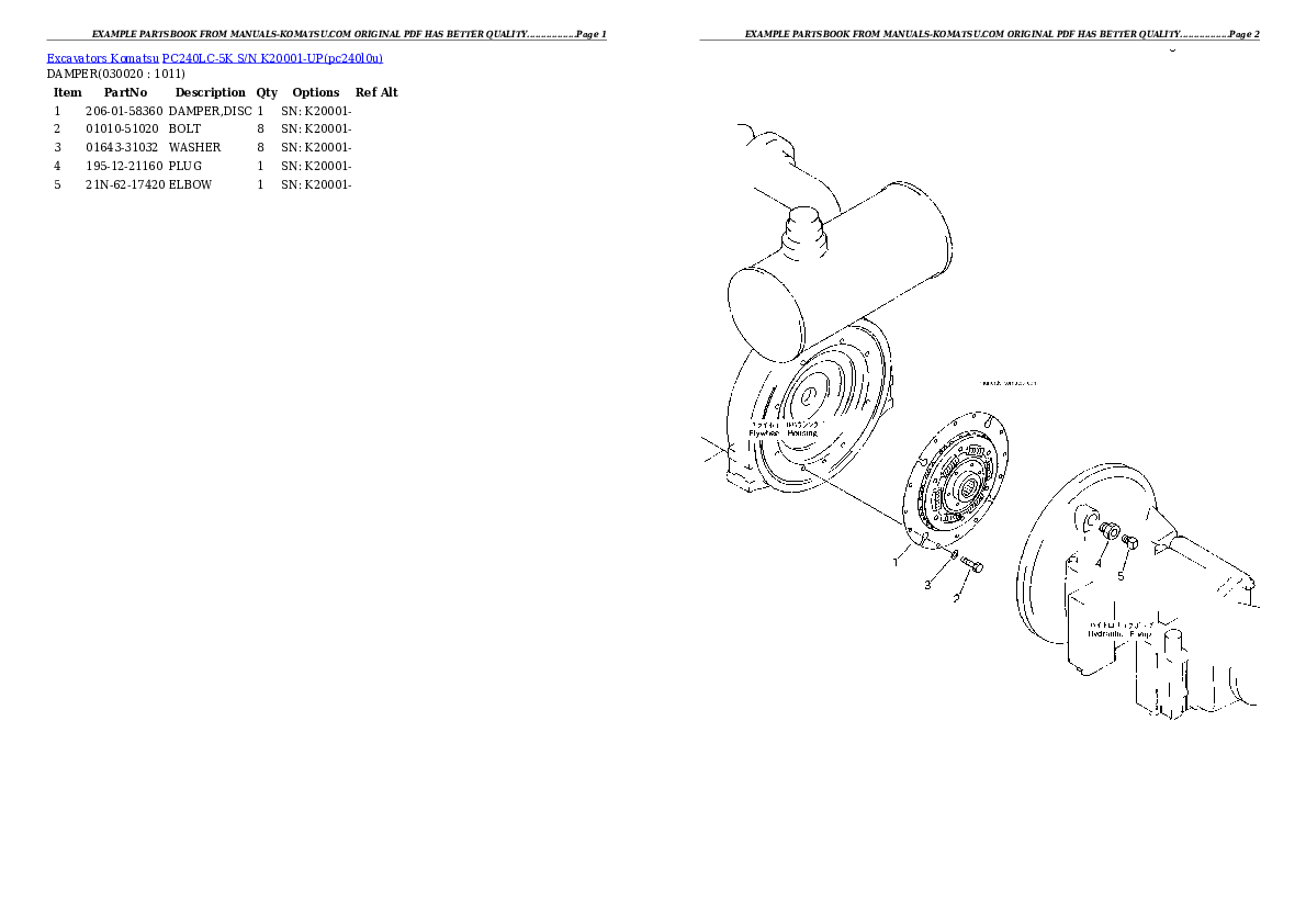 PC240LC-5K S/N K20001-UP Partsbook