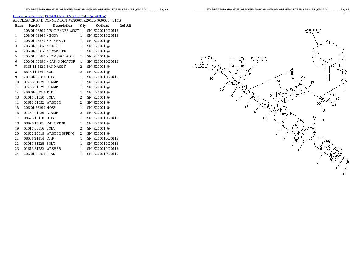 PC240LC-5K S/N K20001-UP Partsbook