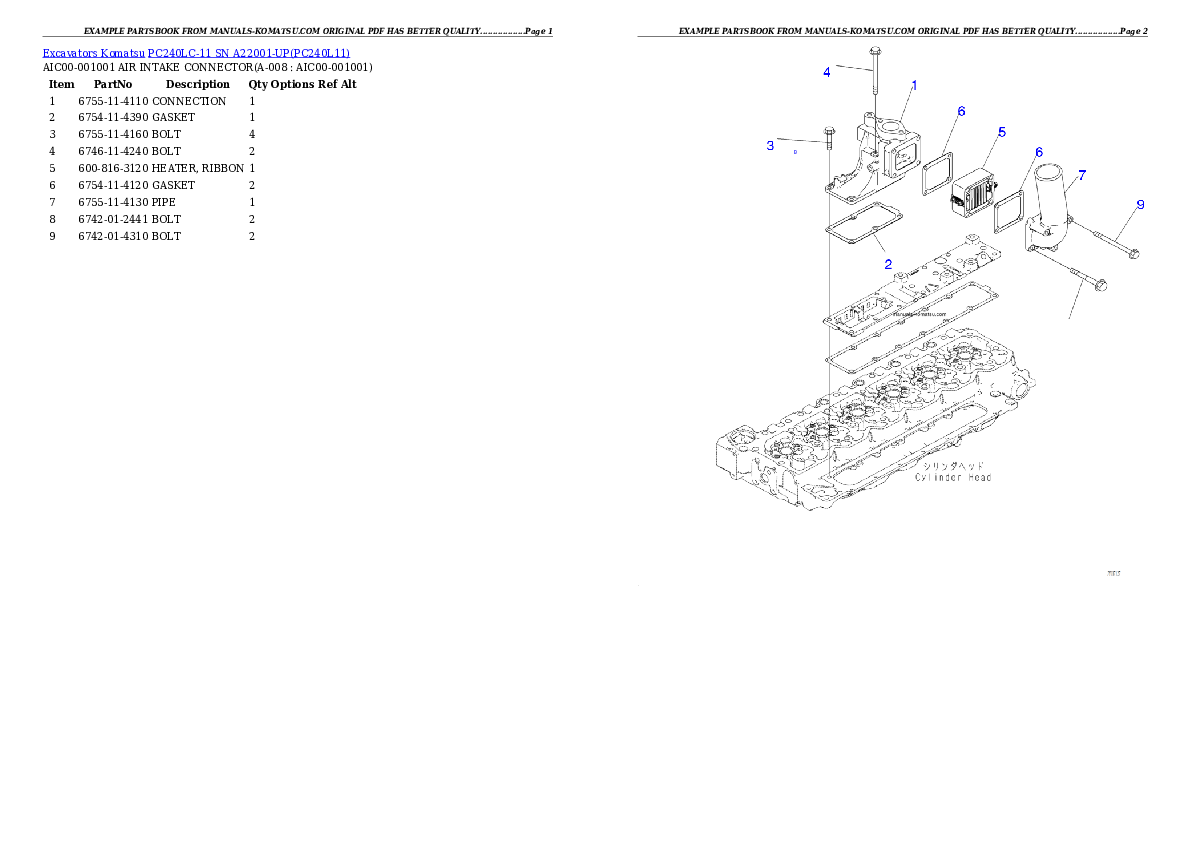 Protected: PC240LC-11 SN A22001-UP Partsbook
