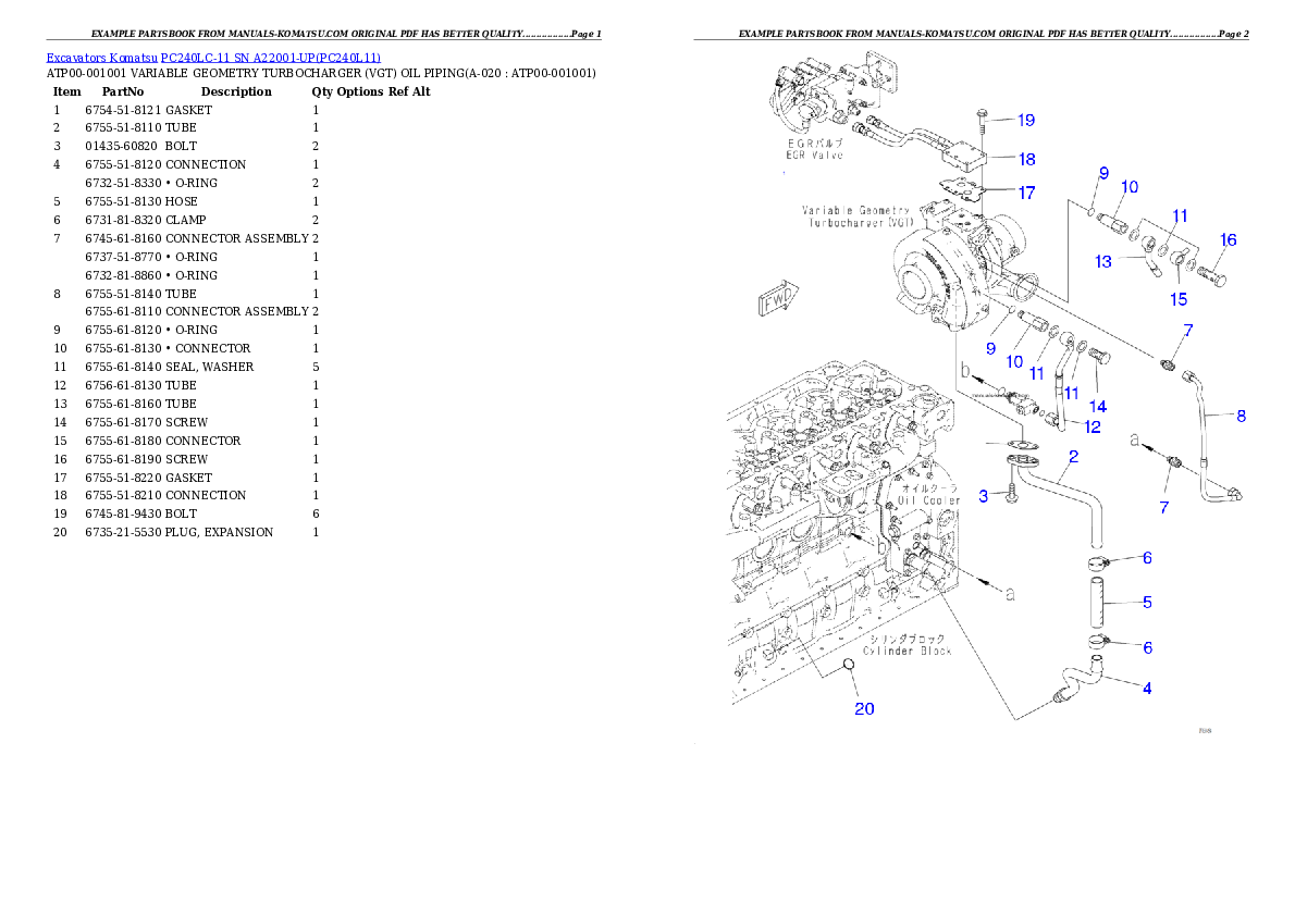 Protected: PC240LC-11 SN A22001-UP Partsbook