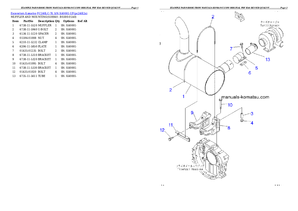 Protected: PC240LC-7K S/N K40001-UP Partsbook