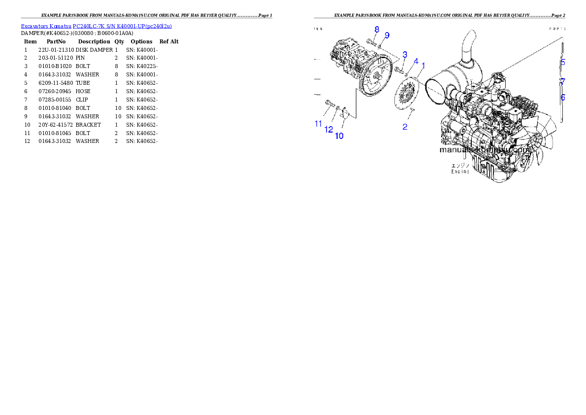 Protected: PC240LC-7K S/N K40001-UP Partsbook