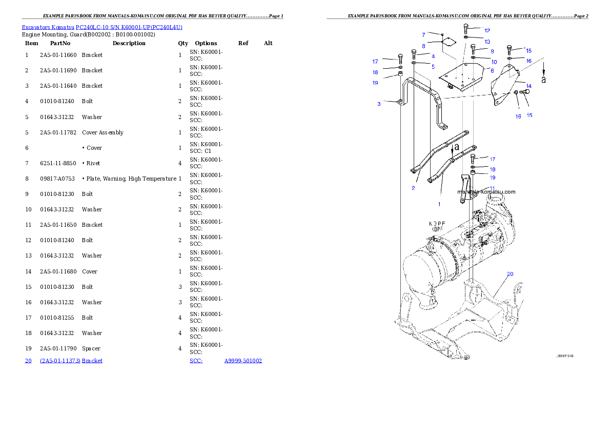 Protected: PC240LC-10 S/N K60001-UP Partsbook
