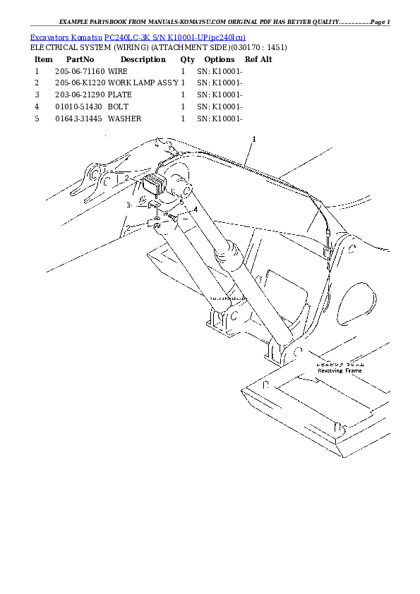 Protected: PC240LC-3K S/N K10001-UP Partsbook