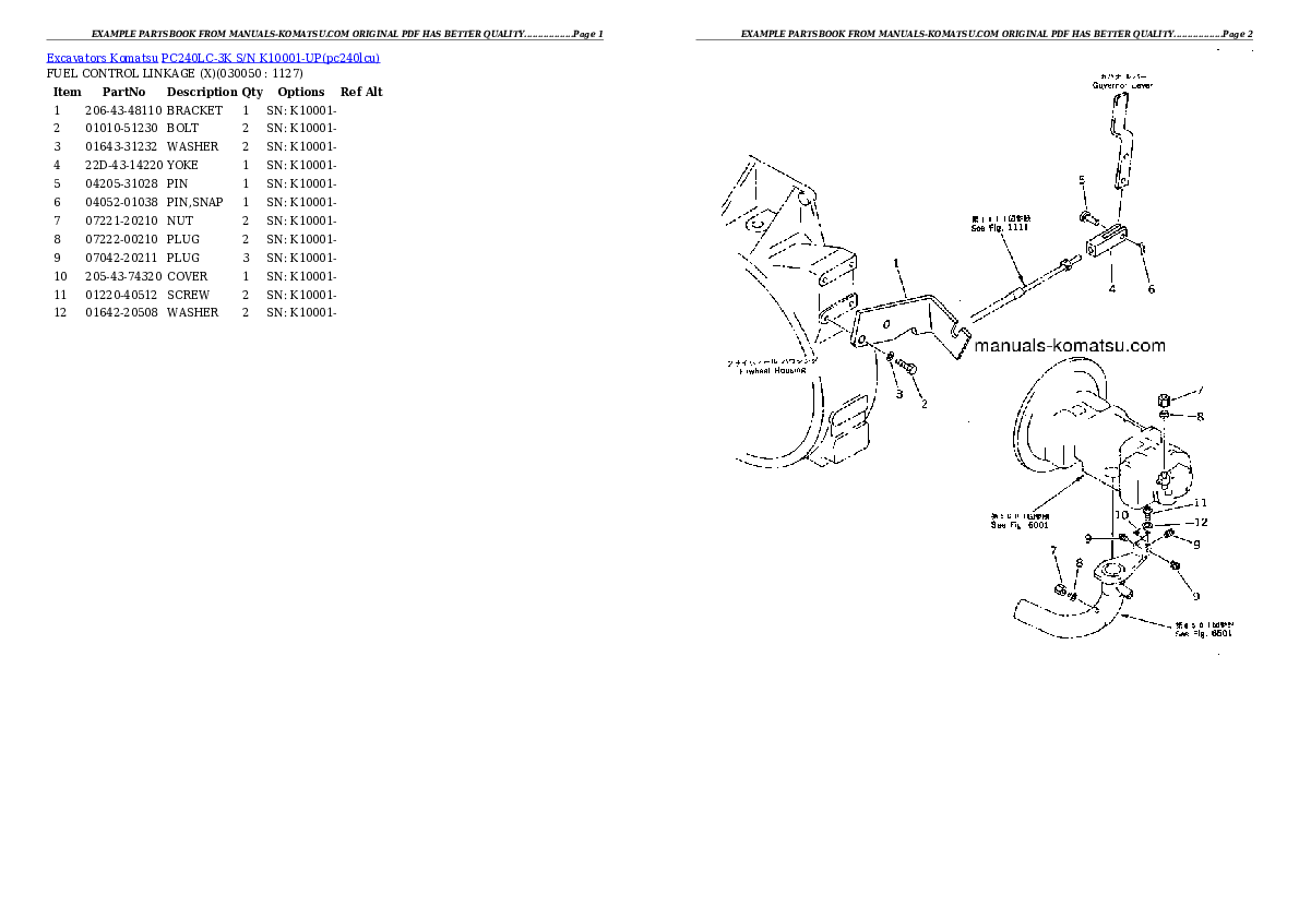 PC240LC-3K S/N K10001-UP Partsbook
