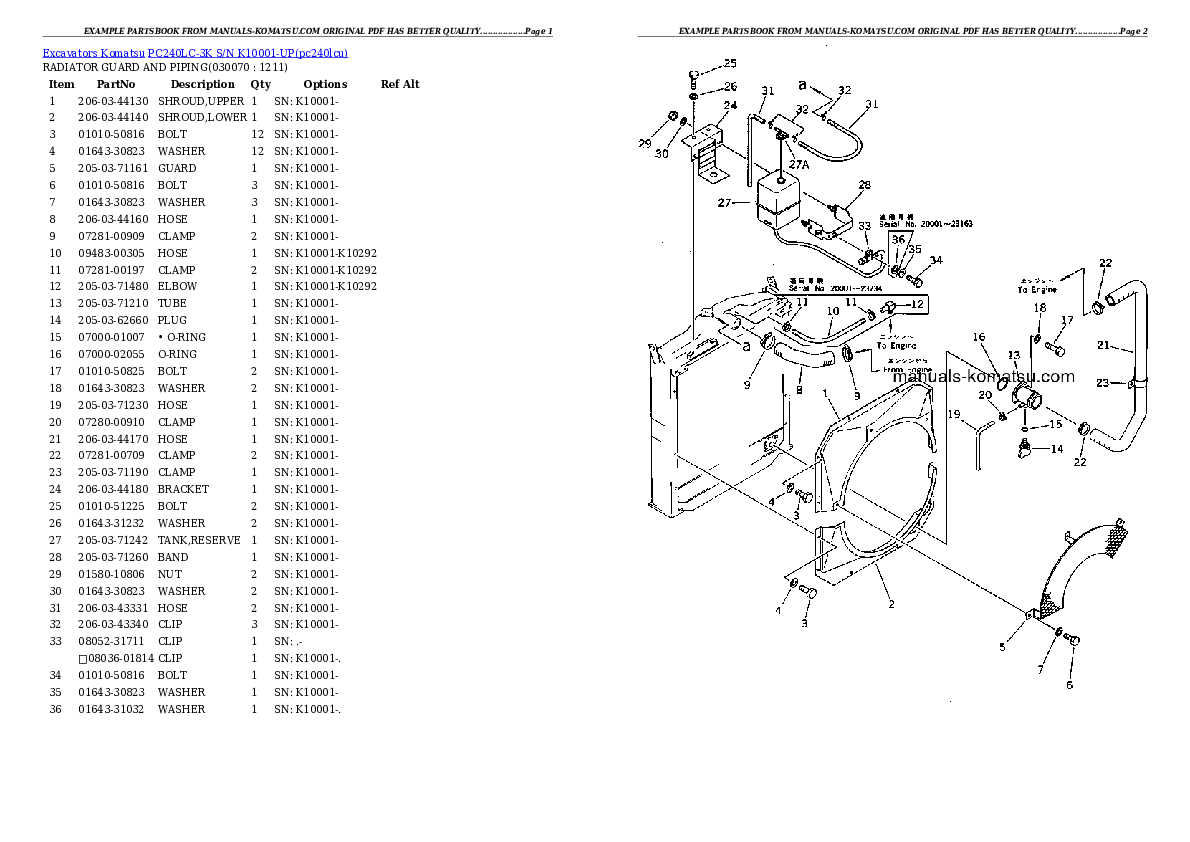 Protected: PC240LC-3K S/N K10001-UP Partsbook