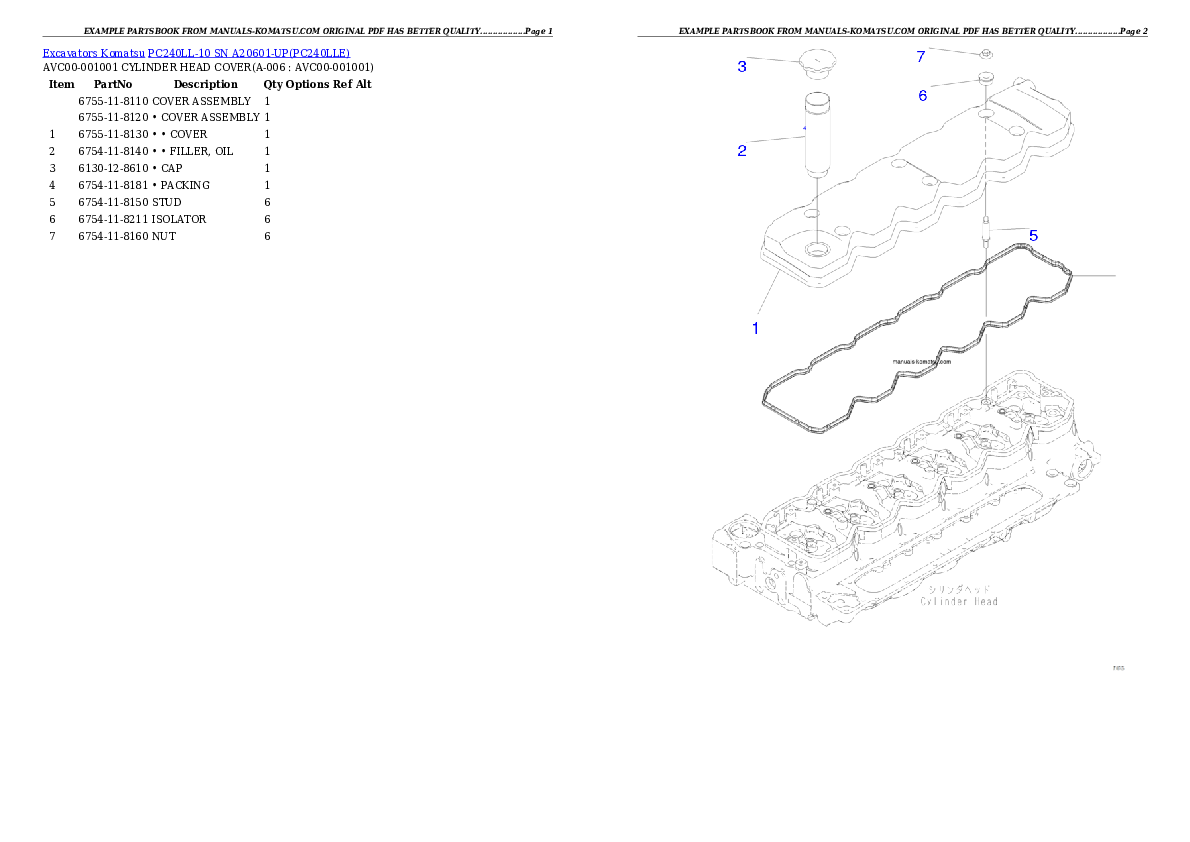 PC240LL-10 SN A20601-UP Partsbook