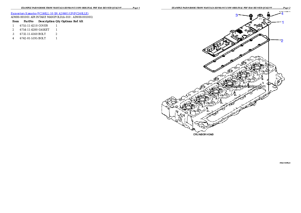 Protected: PC240LL-10 SN A20601-UP Partsbook