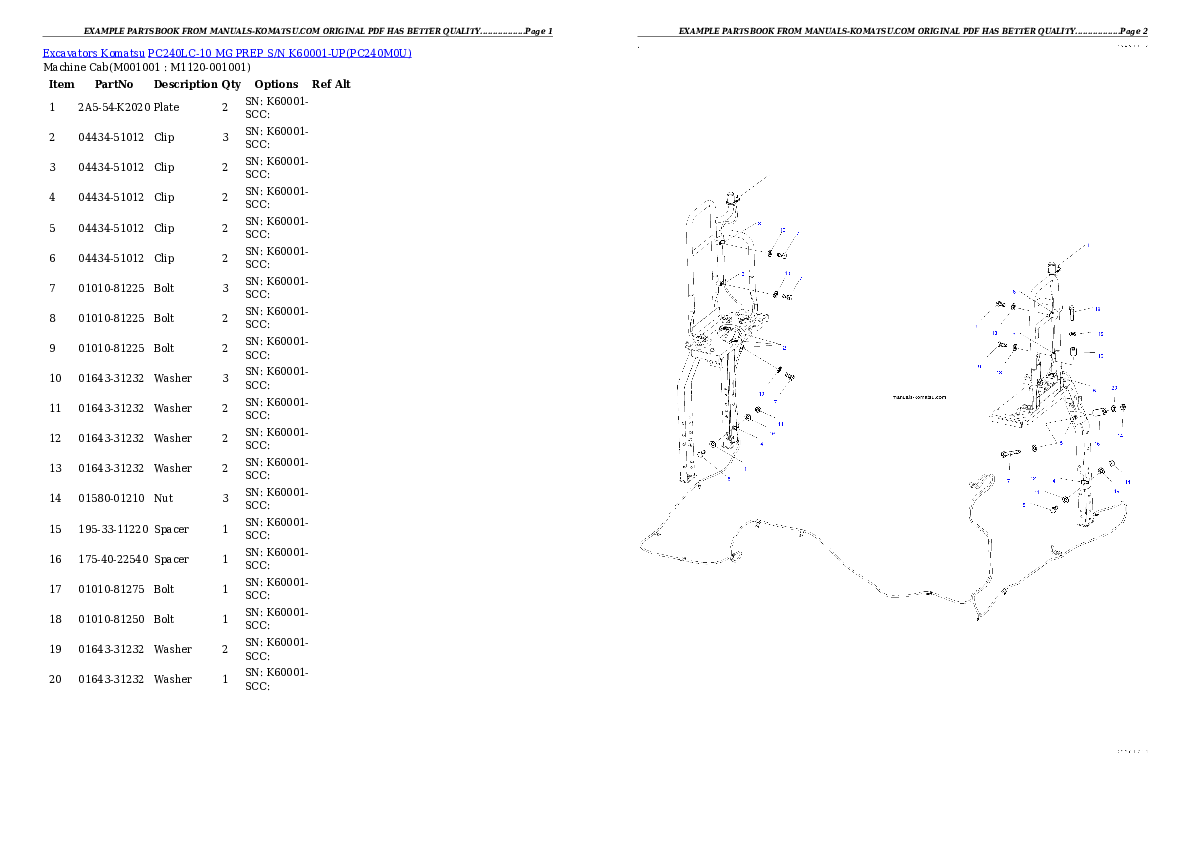 Protected: PC240LC-10 MG PREP S/N K60001-UP Partsbook