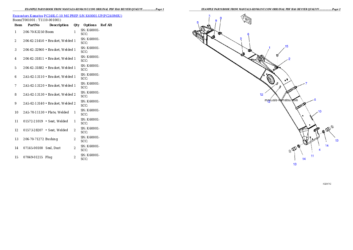 Protected: PC240LC-10 MG PREP S/N K60001-UP Partsbook